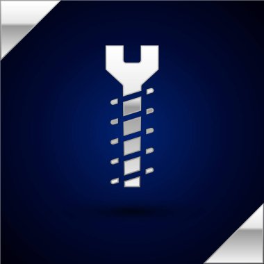 Gümüş Metalik vida ikonu koyu mavi arka planda izole edilmiş. Vektör İllüstrasyonu.