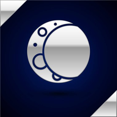 Gümüş Ay simgesi koyu mavi arkaplanda izole edildi. Vektör İllüstrasyonu.