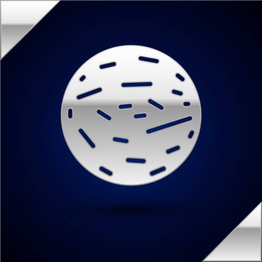 Gümüş Gezegen Venüs simgesi koyu mavi arkaplanda izole edilmiş. Vektör İllüstrasyonu.