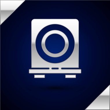 Gümüş Elektrikli soba ikonu koyu mavi arkaplanda izole edilmiş. Mutfak tabelaları. Dört daire ocağı olan bir hob. Vektör.