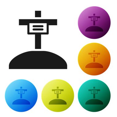 Beyaz arka planda çapraz simgesi olan Kara Mezar. Simgeleri renk daire düğmelerine ayarla. Vektör.