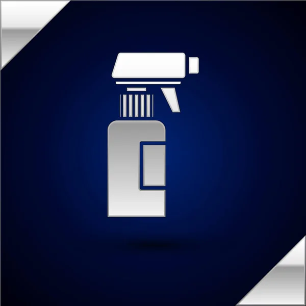 Silver Hairdresser Pistol Spray Bottle Water Icon Isolated Dark Blue — Stock Vector