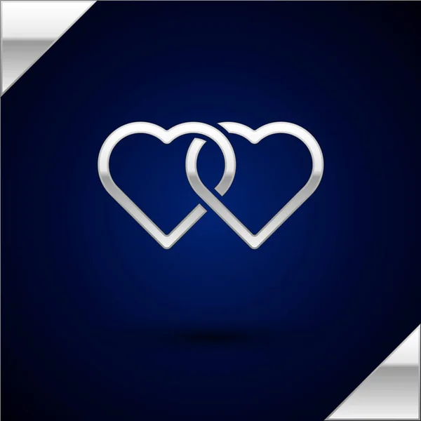 Icono Silver Two Linked Hearts Aislado Sobre Fondo Azul Oscuro — Vector de stock