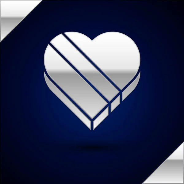 Caramelo Plata Forma Corazón Icono Caja Aislado Sobre Fondo Azul — Vector de stock