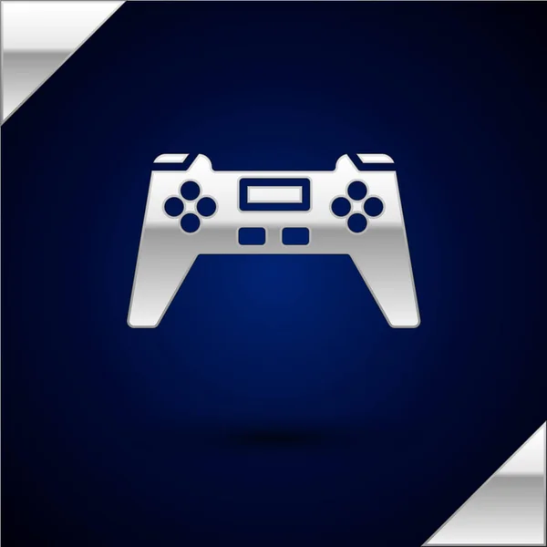 Silver Gamepad Icon Isolated Dark Blue Background Game Controller Vector — Stock Vector