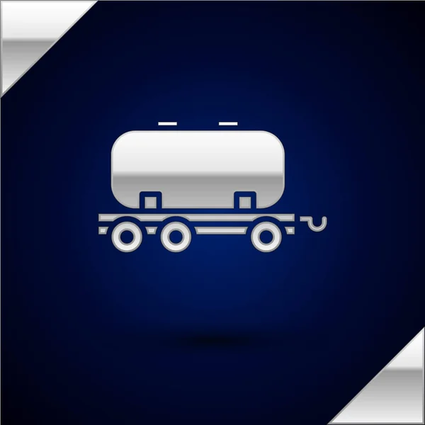 Silver Oil Railway Cistern Icon Isolated Dark Blue Background Train — Stock Vector