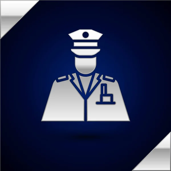 Silver Police Officer Icon Isolated Dark Blue Background Vector Illustration — Stock Vector