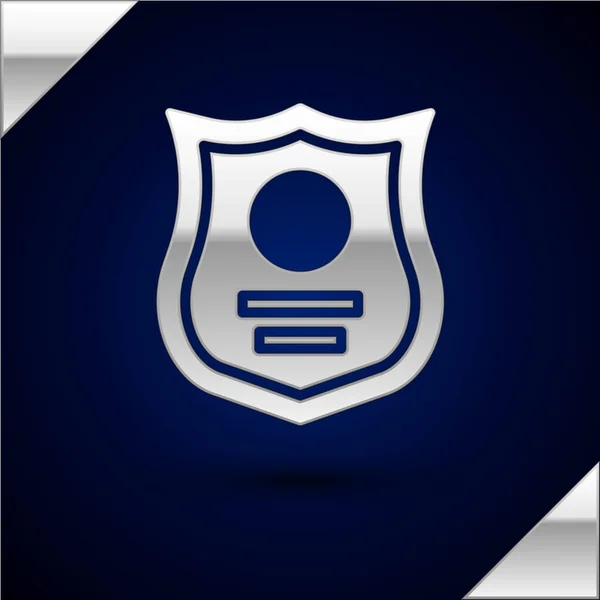 Icono Insignia Silver Police Aislado Sobre Fondo Azul Oscuro Insignia — Archivo Imágenes Vectoriales