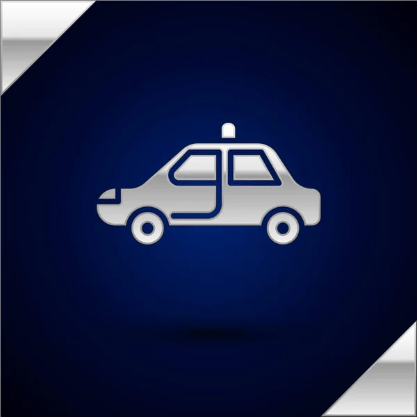 Silver Police Car Police Flasher Icon Isolated Dark Blue Background — Stock Vector