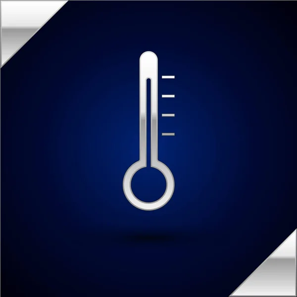 Srebrny Termometr Meteorologiczny Mierzący Ikonę Odizolowaną Ciemnoniebieskim Tle Urządzenia Termometryczne — Wektor stockowy