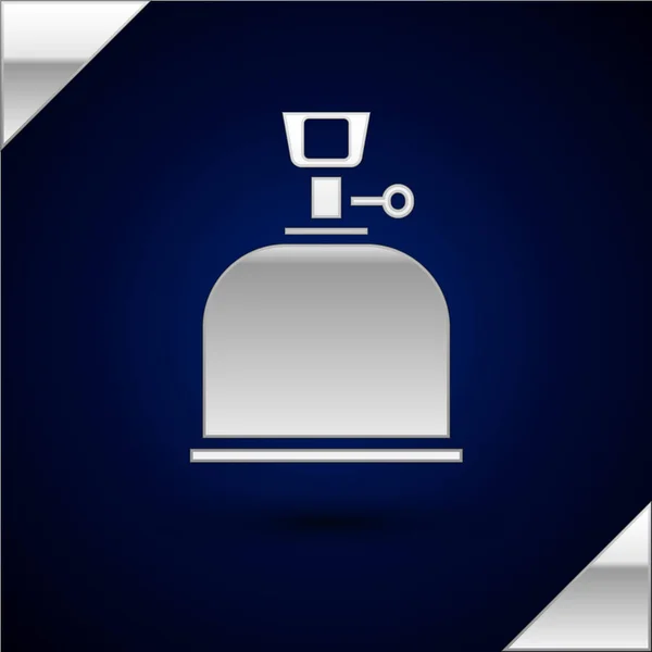 Silver Camping Gas Stove Icon Isolated Dark Blue Background Portable — Stock Vector