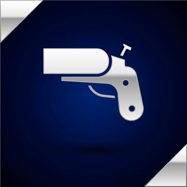 Silver Flare Gun Pistol Signal Sos Icon Isolated Dark Blue — Stock Vector