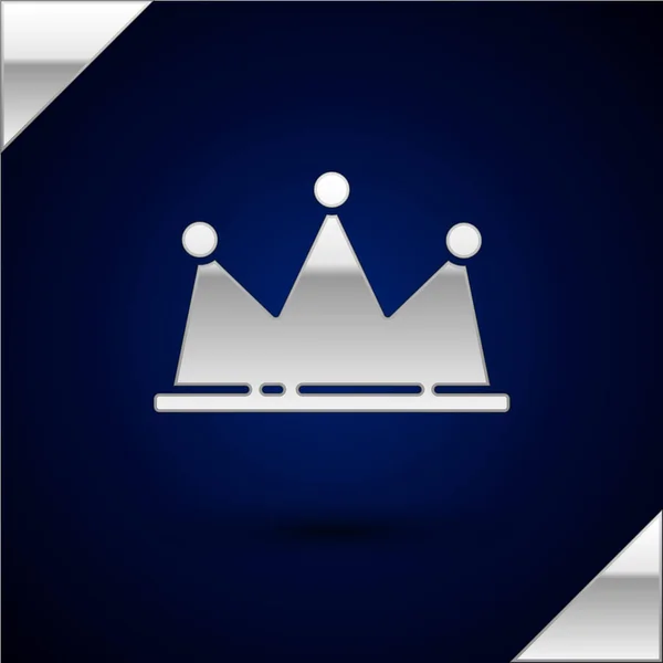 Icona Silver Crown Isolata Sfondo Blu Scuro Illustrazione Vettoriale — Vettoriale Stock