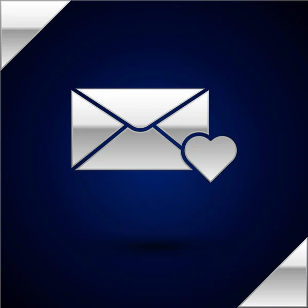Zilveren Envelop Met Maart Icoon Geïsoleerd Donkerblauwe Achtergrond Boodschap Liefde — Stockvector