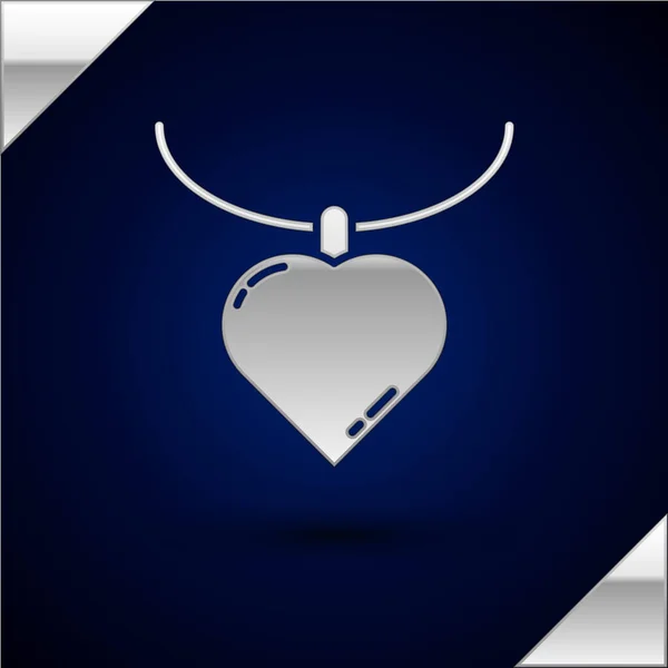 Collar Plata Con Forma Corazón Icono Colgante Aislado Sobre Fondo — Vector de stock