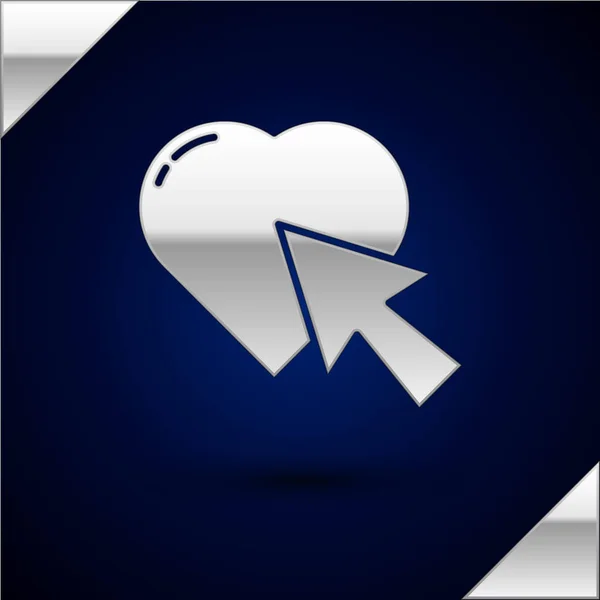 Corazón Plata Cursor Haga Clic Icono Aislado Sobre Fondo Azul — Vector de stock