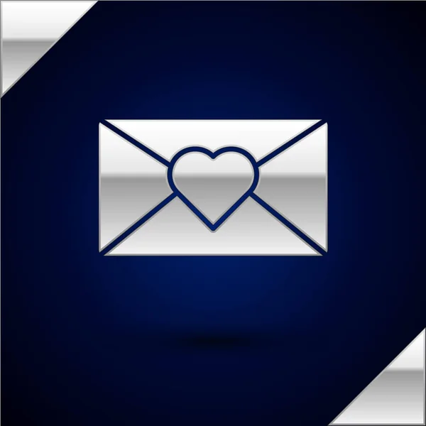 Silver Envelope Іконою Березня Ізольований Темно Синьому Фоні Любовь Послания — стоковий вектор