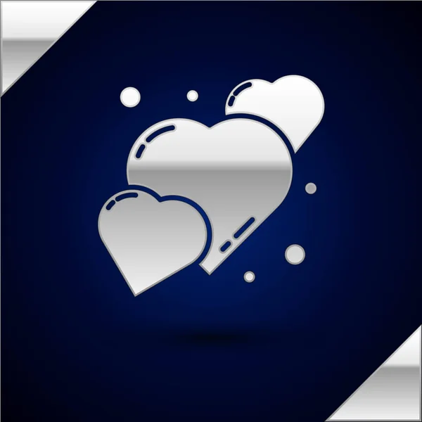 Icono Corazón Plata Aislado Sobre Fondo Azul Oscuro Símbolo Romántico — Vector de stock