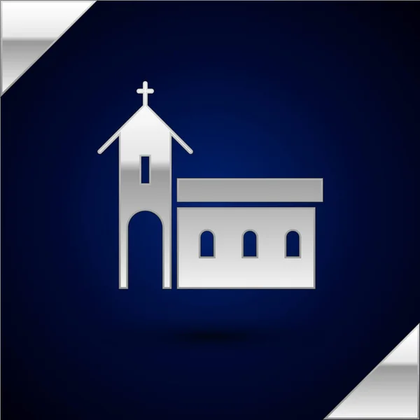 Icône Bâtiment Silver Church Isolée Sur Fond Bleu Foncé Église — Image vectorielle