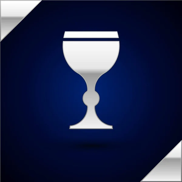 Silbernes Weinglas Symbol Isoliert Auf Dunkelblauem Hintergrund Weinglas Ikone Kelch — Stockvektor