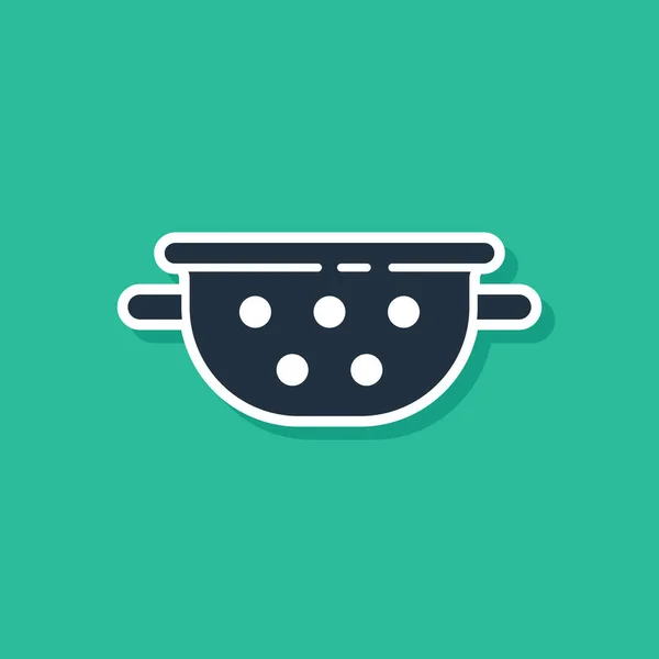 Μπλε Κουζίνα Σουρωτήρι Εικονίδιο Απομονώνονται Πράσινο Φόντο Μαγειρικό Σκεύος Σημάδι — Διανυσματικό Αρχείο