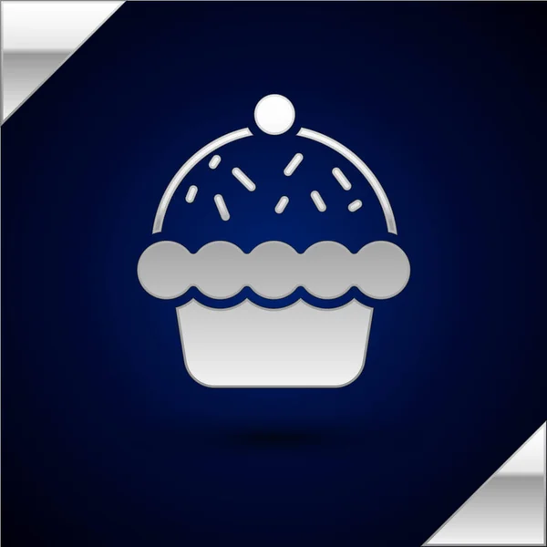 Silver Cupcake Εικονίδιο Απομονώνονται Σκούρο Μπλε Φόντο Διάνυσμα — Διανυσματικό Αρχείο