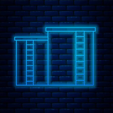 Parlayan neon hattı petrol ve gaz endüstriyel yapı ikonu tuğla duvar arkasında izole edildi. Vektör İllüstrasyonu.