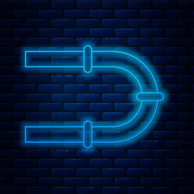 Parlayan neon hattı Endüstri metalik boru ikonu tuğla duvar arka planında izole edildi. Vektör İllüstrasyonu.