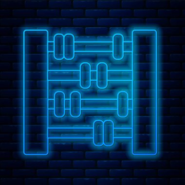 Parlak neon çizgisi Grafik, çizelge, grafik, diyagram, bilgi grafiği, pasta grafik simgesi tuğla duvar zemininde izole edilmiş. Vektör İllüstrasyonu.