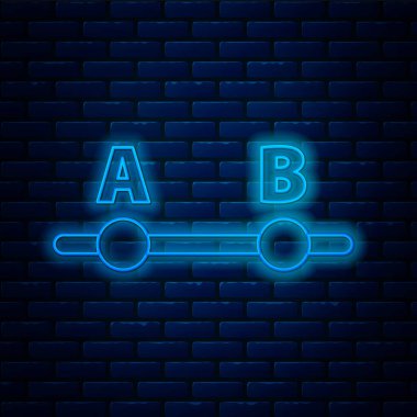 Parlayan neon hattı Test veya sınav kağıdı simgesi tuğla duvar arka planında izole edildi. Sınav kağıdı, sınav ya da araştırma konsepti. Vektör İllüstrasyonu.