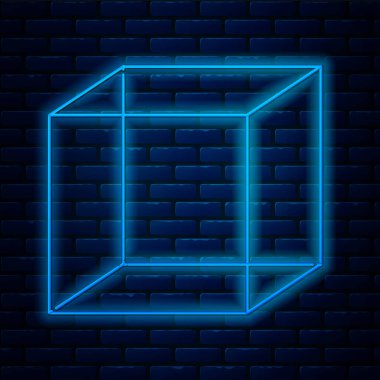 Parlayan neon çizgisi işlevsel sembol tuğla duvar arka planında izole edilmiş. Vektör İllüstrasyonu.