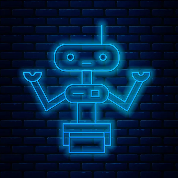 Λαμπερό Νέον Γραμμή Ρομπότ Εικονίδιο Απομονώνονται Τούβλο Τοίχο Φόντο Εικονογράφηση — Διανυσματικό Αρχείο