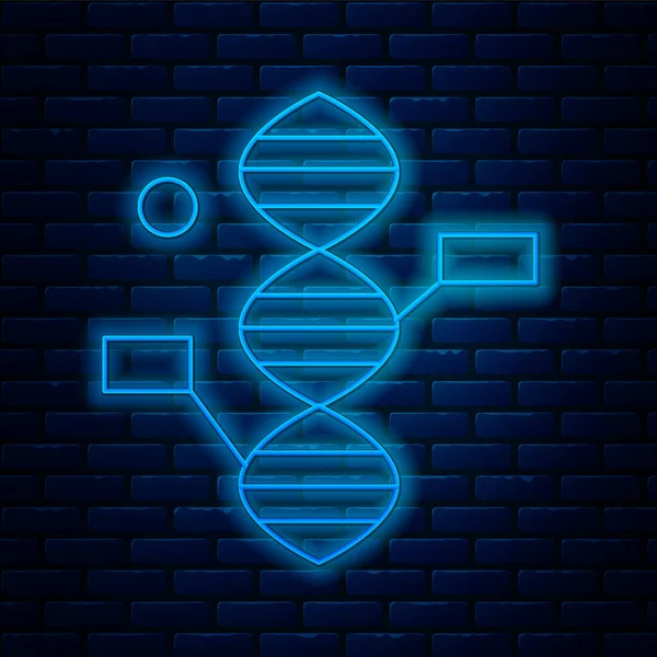 Glowing Neon Line Dna Symbol Icon Isolated Brick Wall Background — Stock Vector