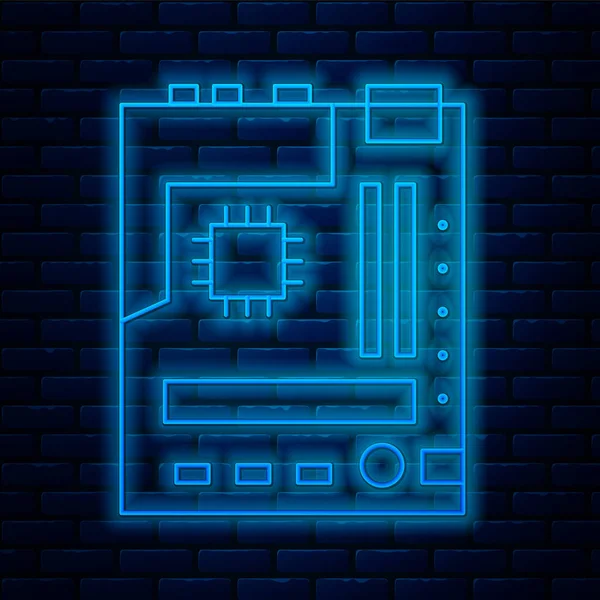 Línea Neón Brillante Componentes Electrónicos Computadora Placa Base Chip Digital — Archivo Imágenes Vectoriales