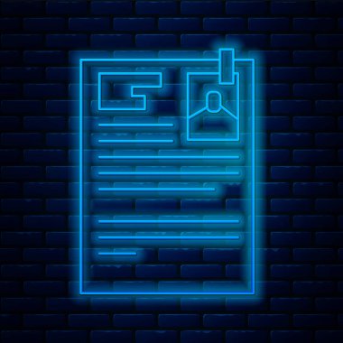 Parlayan neon çizgisi, duvarın arka planında izole edilmiş bir kağıt simgesi. Vektör İllüstrasyonu.