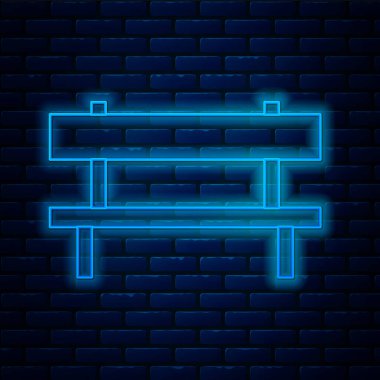 Parlayan neon hattı Bench simgesi tuğla duvar arkasında izole edilmiş. Vektör İllüstrasyonu.