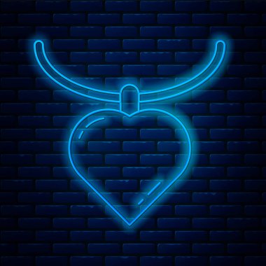 Duvarda izole edilmiş kalp şeklinde kolye ikonu olan parlak neon çizgili kolye. Mücevher dekorasyonu. Uluslararası Mutlu Kadınlar Günü. Vektör İllüstrasyonu.