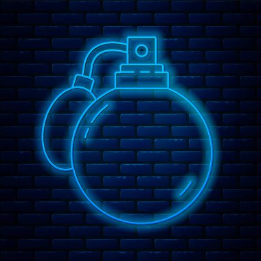 Parlayan neon hattı Parfüm ikonu tuğla duvar arkasında izole edilmiş. 8 Mart. Uluslararası Mutlu Kadınlar Günü. Vektör İllüstrasyonu.