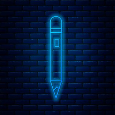 Duvarda silgi simgesi izole edilmiş parlak neon çizgili kalem. Çizim ve eğitim araçları. Okul sembolü. Vektör İllüstrasyonu.