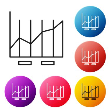 Siyah çizgi Pasta grafik infografik simgesi beyaz arka planda yalıtılmış. Diyagram grafik işareti. Simgeleri renkli daire düğmeleri ayarlayın. Vektör İllüstrasyonu.