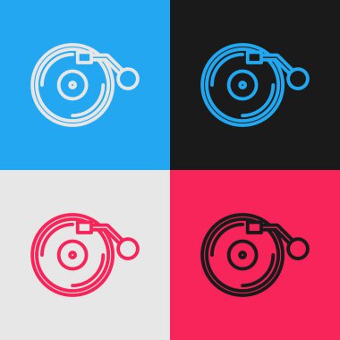 Renk arkaplanında izole edilmiş vinil disk simgesi olan pop sanat eseri plağı oynatıcısı. Vektör.