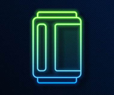 Parlayan neon hattı bira ikonu mavi arkaplanda izole edilebilir. Vektör.