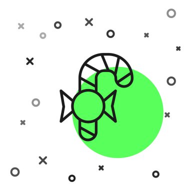 Beyaz arka planda izole edilmiş çizgili siyah çizgi Noel şekerleme çubuğu. Mutlu Noeller ve mutlu yıllar. Vektör.