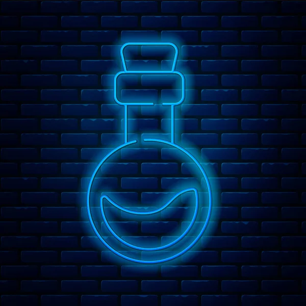 Glowing Neon Line Bottle Love Potion Icon Isolated Brick Wall — 스톡 벡터