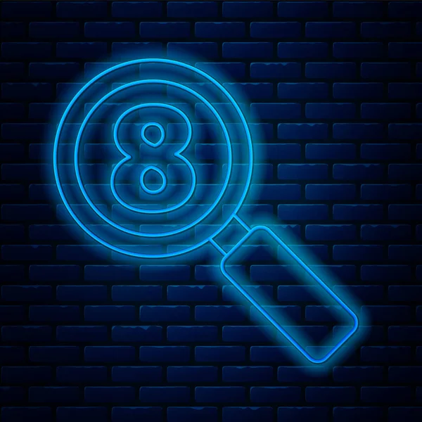Glowing Neon Line Search March Icon Isolated Brick Wall Background — 스톡 벡터