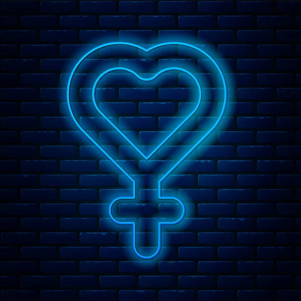 Glowing Neon Line Female Gender Symbol Icon Isolated Brick Wall — Stock Vector