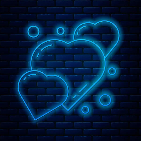 Glowing Neon Line Heart Icon Isolated Brick Wall Background Romantic — Stock Vector