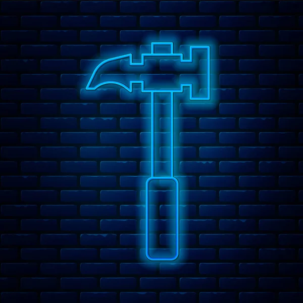Glühende Neon Linie Claw Hammer Symbol Isoliert Auf Backsteinwand Hintergrund — Stockvektor