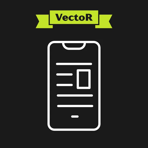 Weiße Linie Online Buch Auf Mobilen Symbol Isoliert Auf Schwarzem — Stockvektor