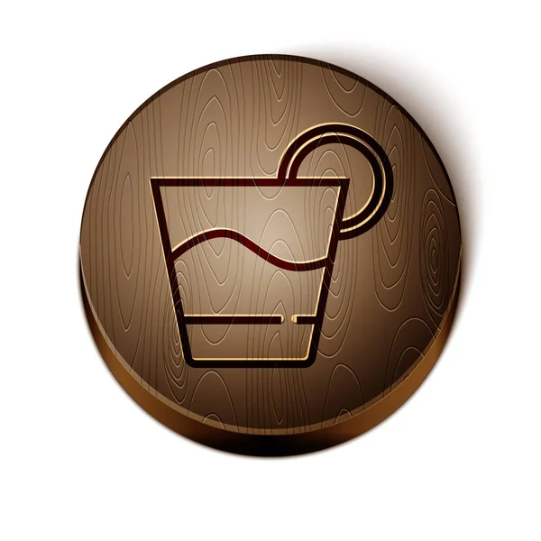 Brown Line Cocktail Icon Isolated White Background Wooden Circle Button — Stock Vector